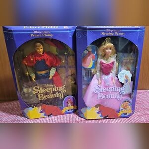 90s Disney Sleeping Beauty and Prince Phillip dolls By Mattel NIB